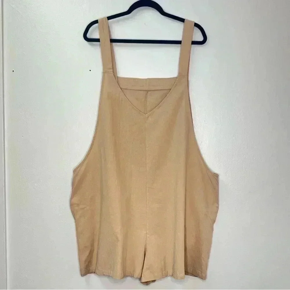 Emery Rose Neutral Color Romper Sides Pockets  Patch Pocket Back V-Neckline 2XL‎ - Picture 2 of 13